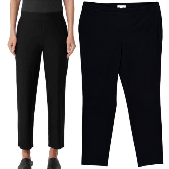 Eileen Fisher Mid-Rise Slim Side Zip Ankle Pants Organic Cotton Blend Black Sz M - Picture 1 of 15